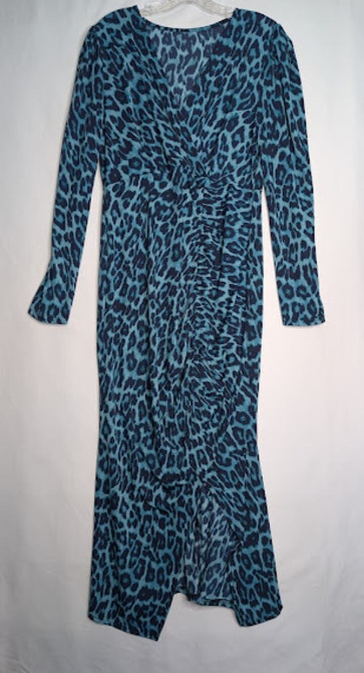 SHEIN Womens blue green animal print midi v-neck long sleeve dress XL Mobwife
